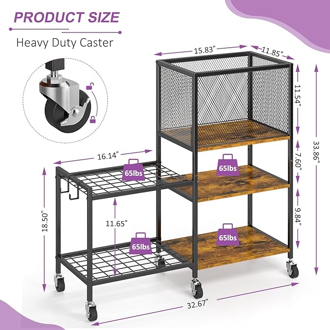 5 Tier Dumbbell Rack, Yoga Mat Storage Holder, Home Gym Storage Rack, Workout Equipment Storage Organizer, Weight Storage Holder Rack with Hooks and Wheels - Bloomnest