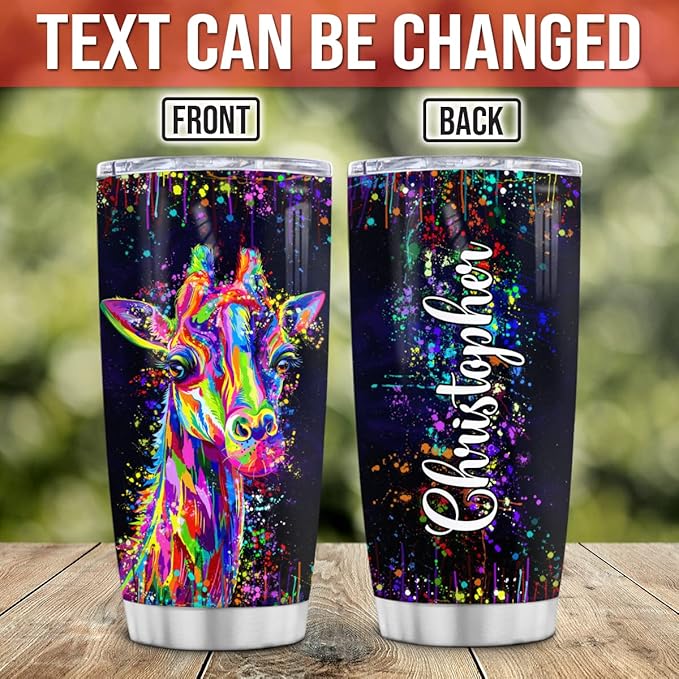 Wassmin Giraffe Tumbler Personalized Tumblers 20o 30oz With Custom Name Watercolor Giraffee Gift For Women Girls Tumblers Stainless Steel Coffee Travel Mug Cup Birthday Christmas Stuff Gifts - Bloomnest