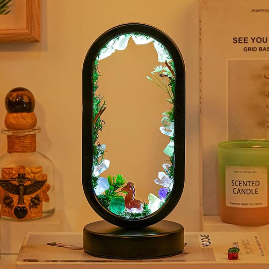 Runyangshi Natural Crystal Night Light LED Bedroom Living Room Night Lamp Oval Quartz Lamp USB Power Bionic Botanical Forest Style Tri-Color Adjustable Ambient Lighting Home Decoration Christmas Gift - Bloomnest