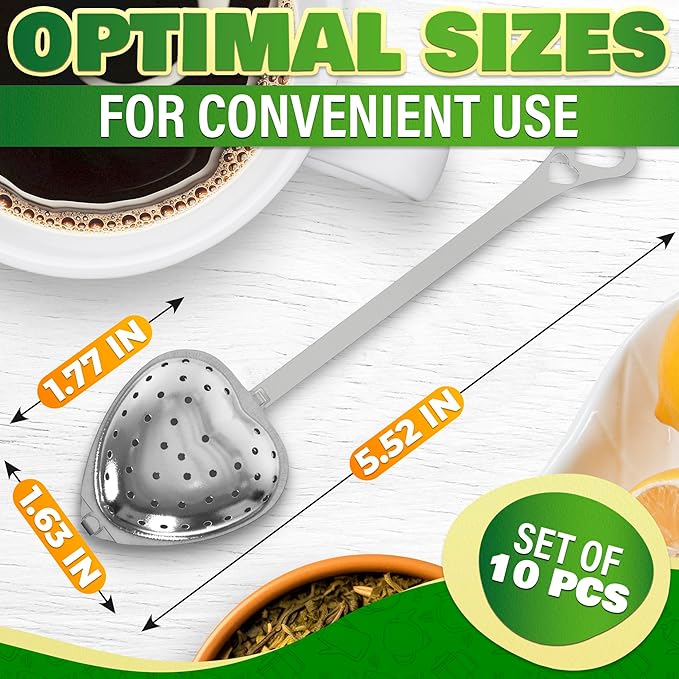 10 Pcs Heart Tea Infuser for Loose Leaf Tea Steeper – Rust-Resistant Stainless Steel Strainers with Secure Clasp, Easy Brewing Design, Keeps Loose Leaves Contained | Suitable for Parties & Gifting - Bloomnest