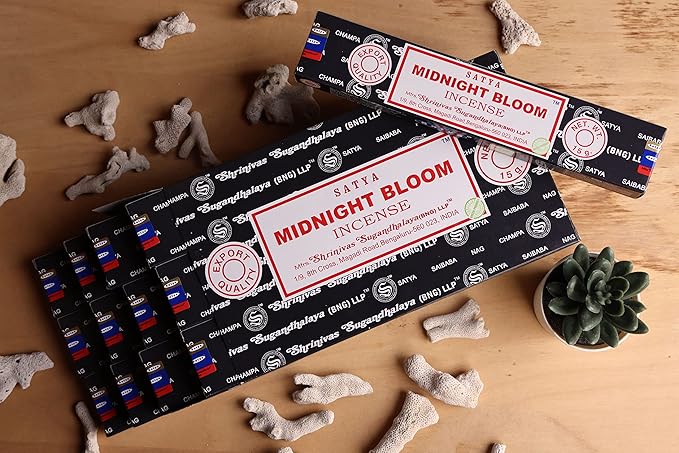 EARTH Satya Midnight Bloom Incense Sticks 15 GMS (Pack of 12) (Green Certified) Indian Perfumed Hand Rolled Agarbatti Perfect for Worship,Relaxation, Medication. Earth