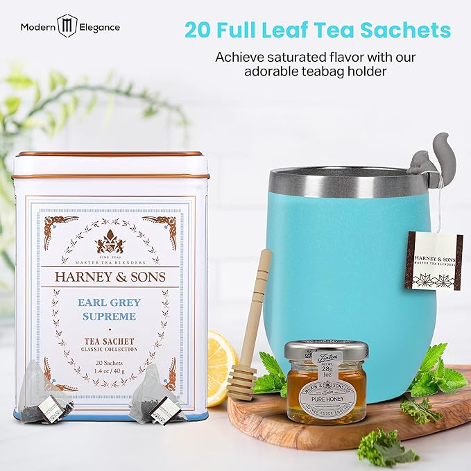 Tea Gift Set for Women – Thoughtful Get Well Gift Box with Cozy Socks, Stainless Tumbler, 20 Tea Sachets, Honey Jar & Sending Hugs Card (Earl Grey Tea - Cloud Socks) - Bloomnest