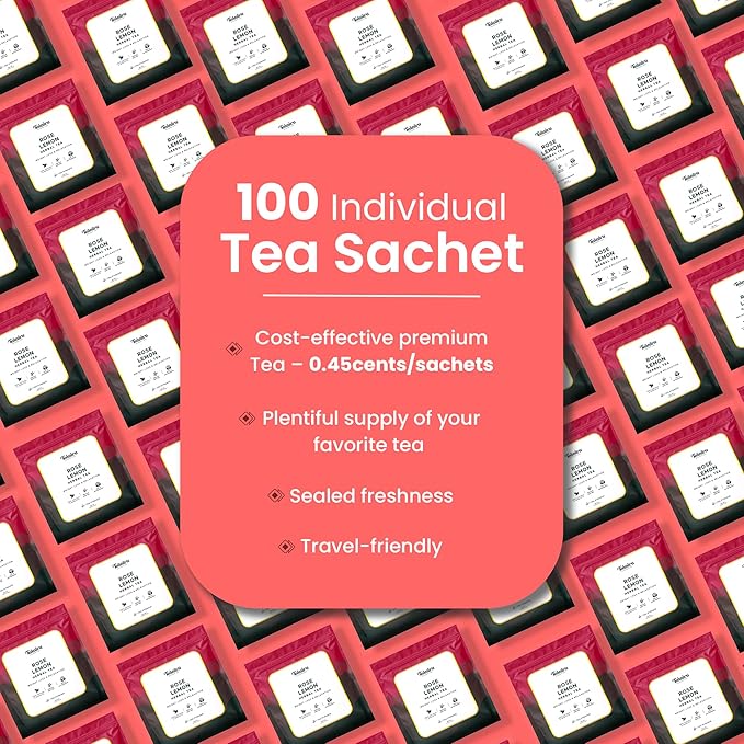 Teaniru, Rose Lemon Tea, 100 Pyramid Tea Bags, Individual Sachets | Relaxation Tea | Flavored Green Tea | 100% Natural Ingredients - Pure Leaf Tea | Thanks Giving - Bloomnest