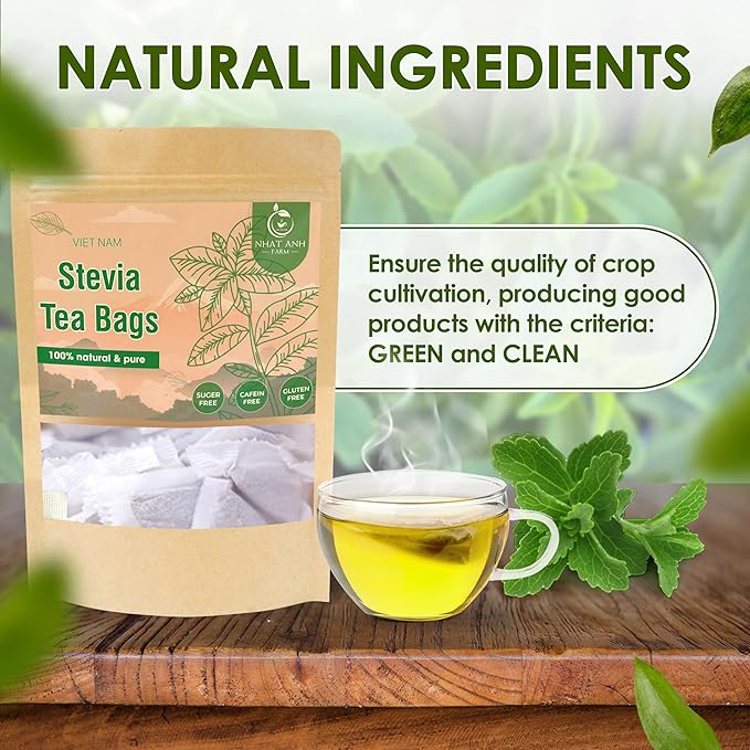 NHAT ANH FARM - Premium Stevia Tea Bags, 100 Stevia Tea Bags, 100% Natural Dried Leaves, Naturally Sweet Herbal Tea, Sugar-Free, Caffeine-Free, No Additives. - Bloomnest