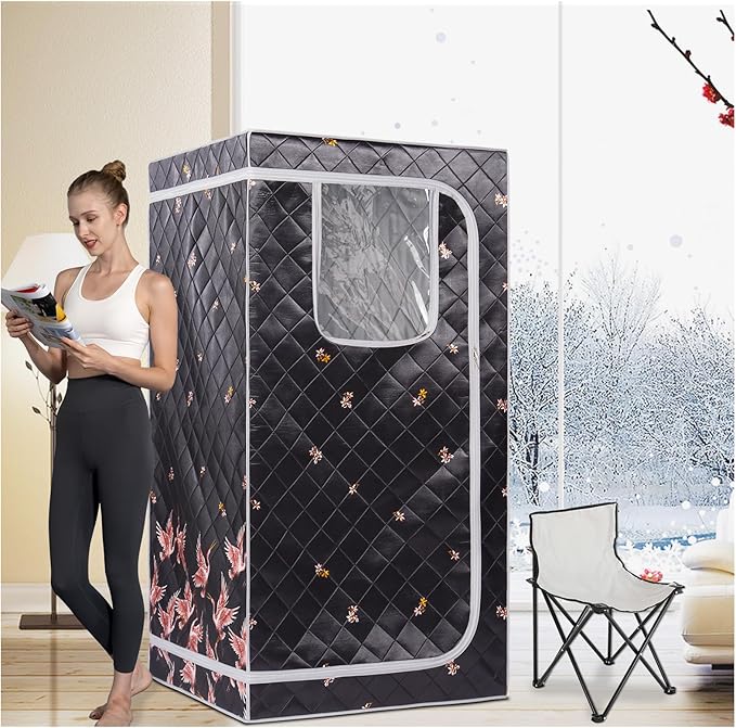 Smartmak Portable Far Infrared Sauna, Full Size Indoor Sauna Tent, Personal Infrared Sauna Spa for Home, with Heated Footpad and Reinforced Chair (Gray, 33.88" x 33.88" x 66.59") Smartmak
