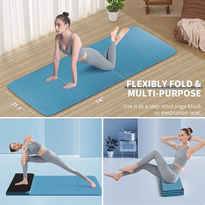 8mm Extra Thick & Large Foldable Yoga & Fitness Mat(74" x 31.5" x 0.32"), Double-Sided Non Slip & Lightweight Pilates Mat, Thick Wide Exercise Mats for Woman Man Kids, Portable Workout Mats for Travel, Studio or Home Use - Bloomnest