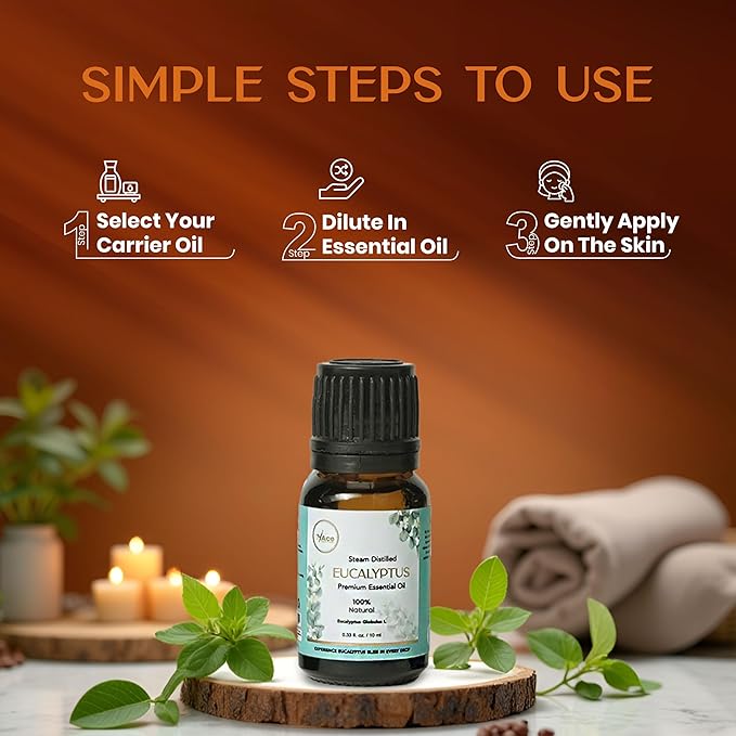 My Ace Eucalyptus Essential Oil – 100% Pure & Natural, Steam-Distilled, Undiluted Oil for Diffuser, Aromatherapy, Massage, Candle & Soap Making – Amber Glass Bottle – 0.33 fl oz MyAce