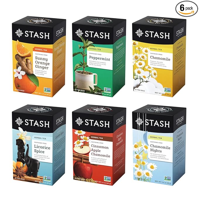 Stash Tea Soothing Herbal Tea 6 Flavor Variety Pack, 6 Boxes With 18-20 Tea Bags Each - Bloomnest