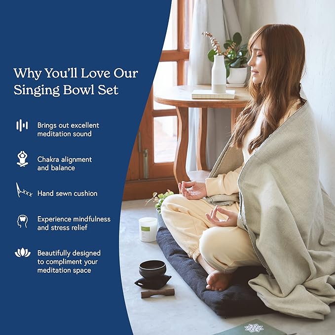 Mindful & Modern Tibetan Singing Bowl Set | Deepen Your Meditation and Yoga Practice | Experience Mindfulness & Stress Relief | Beautifully Designed & Provides Excellent Sound | Chakra Healing | Black - Bloomnest