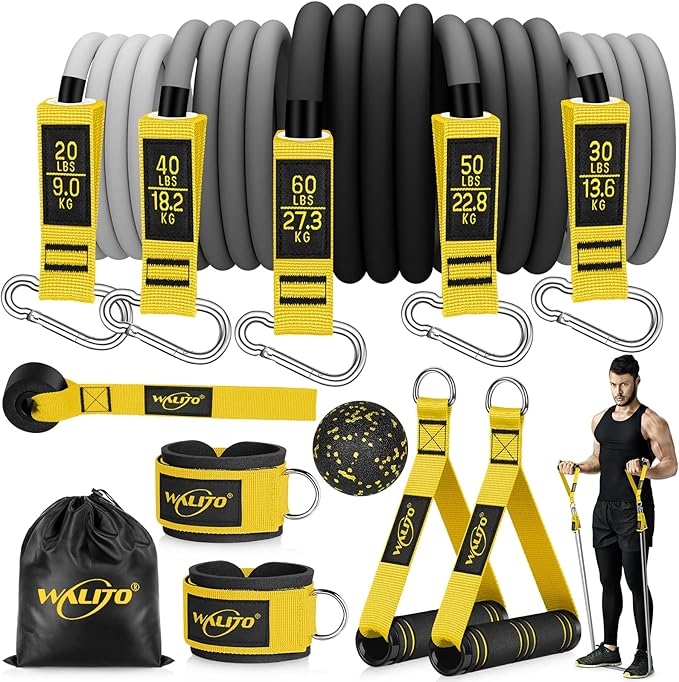 WALITO Resistance Bands Set - Exercise Bands with Handles, Door Anchor, Legs Ankle Straps, for Heavy Resistance Training, Physical Therapy, Muscle Training, Yoga, Home Workouts, Gym - Bloomnest