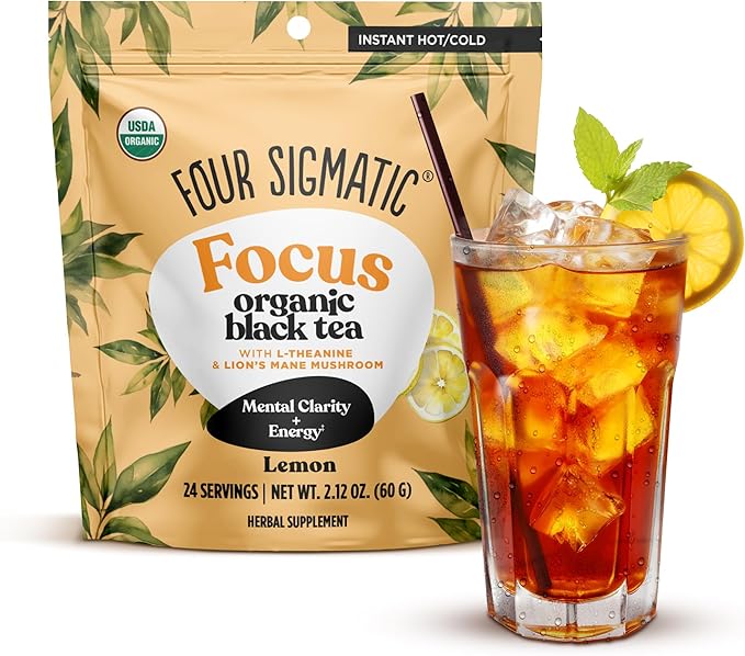 Four Sigmatic Think Organic Black Tea | Instant Lemon Tea w/Lion's Mane & L-Theanine for Mental Clarity & Focus | Organic Herbal Teas w/Adaptogens | Vegan, Gluten-Free | Lemon, 24 Servings - Bloomnest