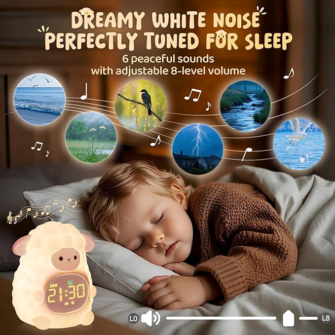 Sheep Alarm Clock with Night Light for Kids with Sleep Training and Sound Machine, Rechargeable Silicone Lamp OK to Wake Clock，Cute Animal Tabletop Lamp, Perfect Sleep Companion for Boys Girls, Pink - Bloomnest