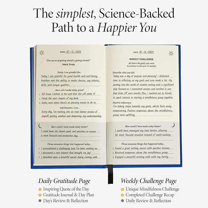 The Original Gratitude Journal 2026 - Daily Practice of Mindfulness & Happiness Journal with Elevating Quotes and Prompts for Affirmation Reflection Mindfulness - Premium Hardcover Journal Blue - Bloomnest