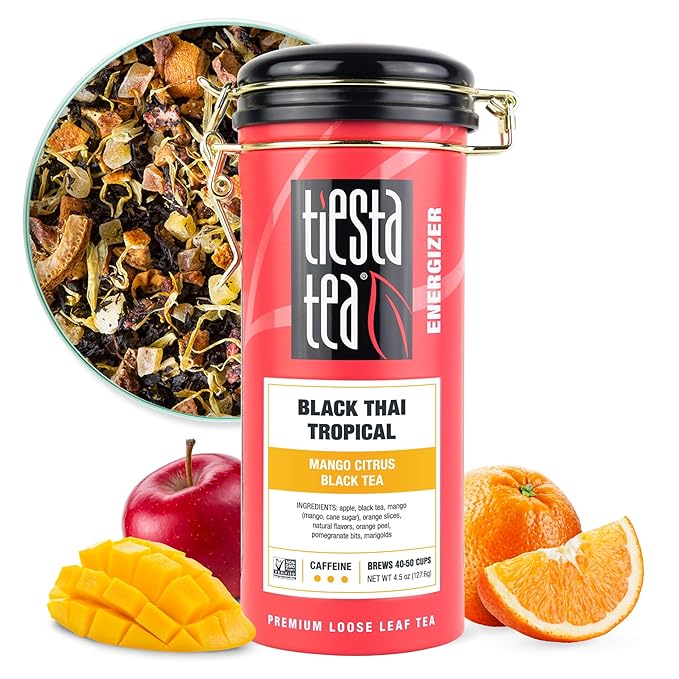 Tiesta Tea - Black Thai Tropical, Loose Leaf, Mango Citrus Black Tea, Premium Blend, High Caffeinated, Make Hot or Iced & Brews up to 50 Cups, 4.5oz Refillable Tin - Bloomnest