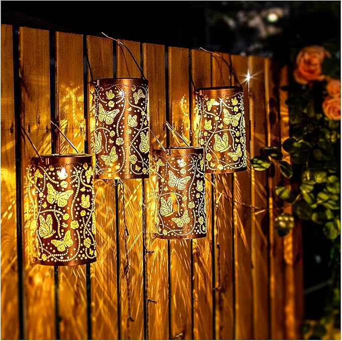 Butterfly Solar Lanterns Outdoor Waterproof Hanging Solar Lights Butterfly Gifts for Women Men Metal Decorative LED Lanterns for Garden Decor,Yard,Patio,Lawn,Tabletop,Pathway,Landscape - Bloomnest