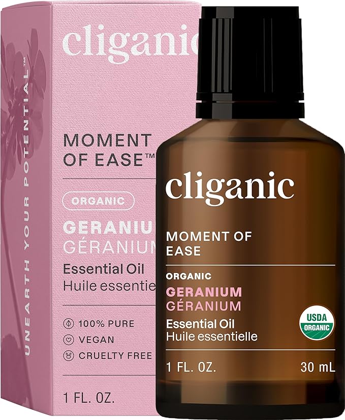 Cliganic Organic Geranium Essential Oil, 100% Pure Natural for Aromatherapy | Non-GMO Verified (Packaging May Vary) Cliganic