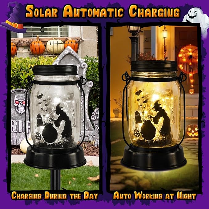 kyoryuger Halloween Decorations Halloween Decor Witch Solar Lanterns Witch Decorations Outdoor Lights Solar Garden for Yard, Patio,Backyard,Porch Torches Lights - Bloomnest