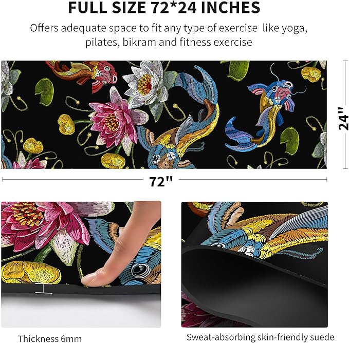 nuveti Yoga Mat Print Extra Thick TPE Non Slip Fitness Exercise Mat with Carrying Bag,72"x24" Extra Thick 6MM Exercise & Workout Mat for Yoga, Pilates Fitness and Floor Exercises - Bloomnest