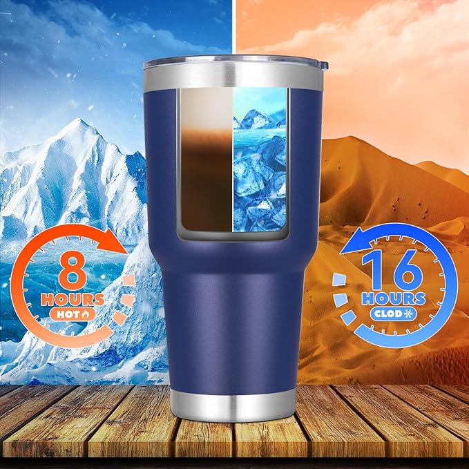 DOMICARE 30 oz Tumbler with Lid and Straw, Stainless Steel Tumblers Bulk, Insulated Vacuum Double Wall Travel Coffee Mug, Durable Powder Coated Tumbler Cups (Navy, 12) - Bloomnest