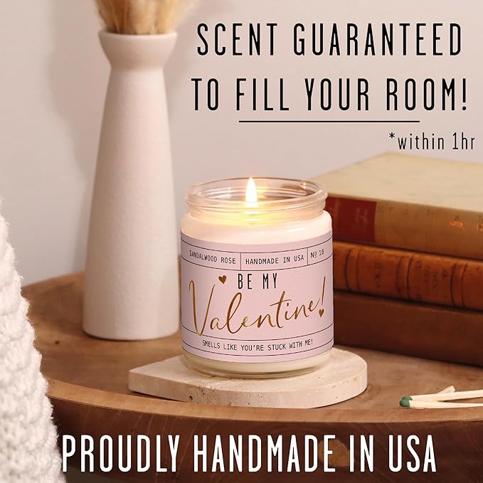 Valentines Day Gifts for Her, Valentine Candles, Valentines Gift for Girlfriend -Will You Be My Valentine Candle, w/Sandalwood & Red Roses I Valentines Gifts for Wife I 9oz, 50Hr Burn, USA Made - Bloomnest