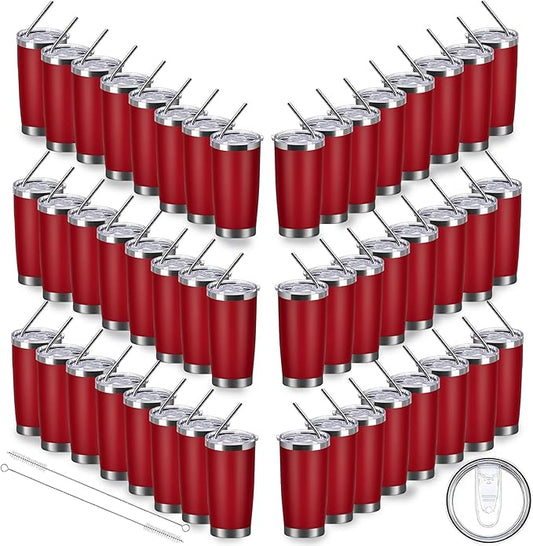 20oz insulted tumblers stainless steel cup Tumbler Bulk with push Lid, and metal straw powder coated coffee cup for cold and hot drinking (48, red) - Bloomnest