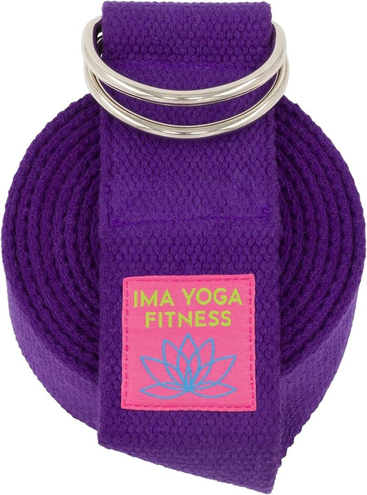 Adaptive Yoga Strap, Stretching Strap, 2 Inches Wide, 100% Naturally Soft Cotton, Steel D-Rings, Includes Natural Cotton Drawstring Storage Pouch and Instructional E-Book - Bloomnest