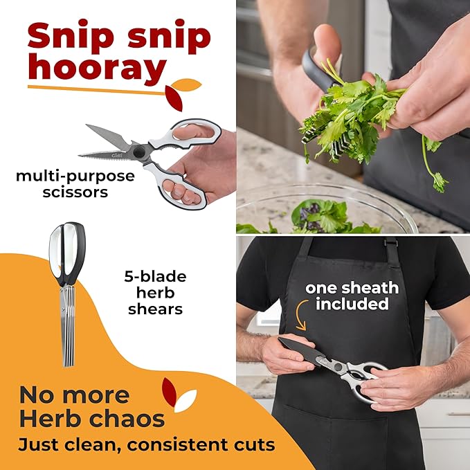 Gidli 2 Pack Kitchen Scissors & Kitchen Shears - Lifetime Replacement Warranty - Herb Scissors with 5 Blades and Cover - Heavy Duty Vegetable Salad Multi Blade All-Purpose Food Shears Dishwasher Safe - Bloomnest