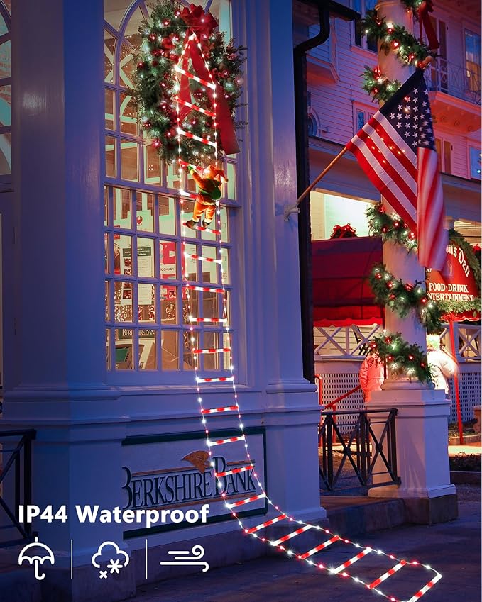 Toodour LED Christmas Lights - 10ft Christmas Decorative Ladder Lights with Santa Claus, Xmas Decorations Light for Indoor Outdoor, Window, Garden, Home, Wall, Xmas Tree Decor - White & Red - Bloomnest