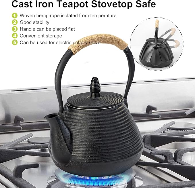 suyika Japanese Tetsubin Tea Kettle Cast Iron Teapot with Stainless Steel Infuser 30 oz/900 ml - Bloomnest