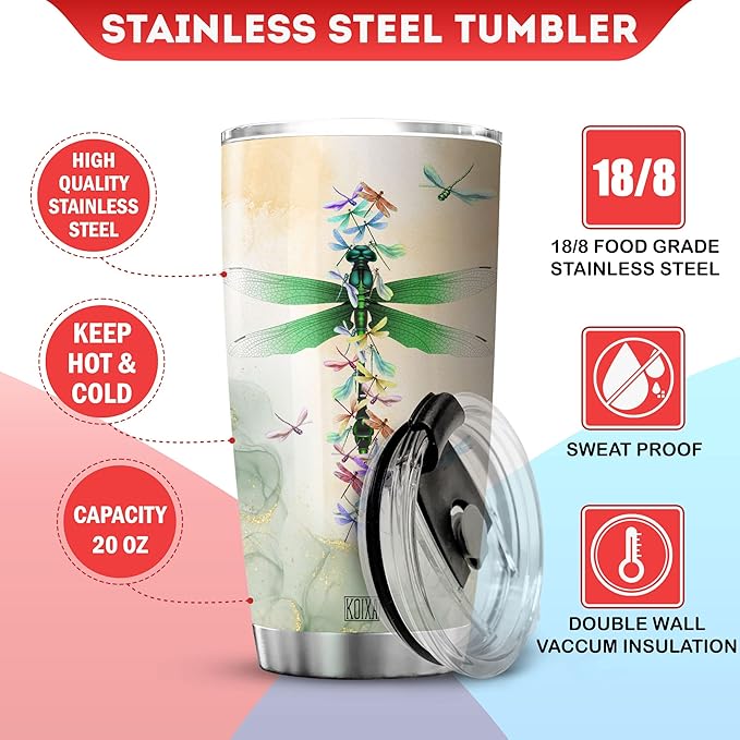 Live Laugh Love Dragonfly Insulated Tumbler 20 Oz Sunflowers Dragonflies Vintage Animal Print Coffee Cup With Lid Cute Dragonfly Things Motivational Birthday Gifts For Women - Bloomnest