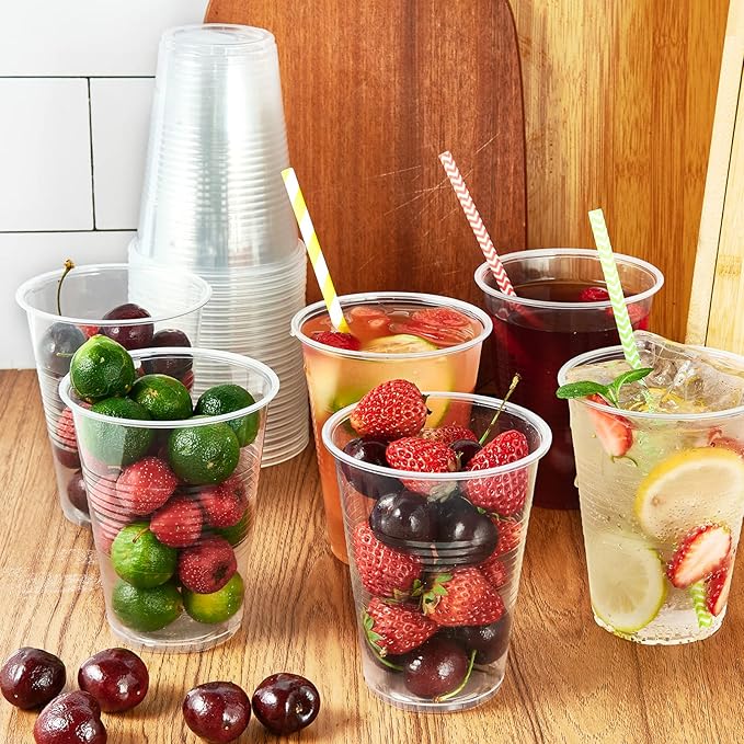 Turbo Bee 16oz Disposable Plastic Cups 420 Pack,Clear Party Cups, Transparent Tumblers, Bulk 16oz Drinking Cups for Large Gatherings, Restaurants, Daily Use, or Bulk Commercial Needs - Bloomnest