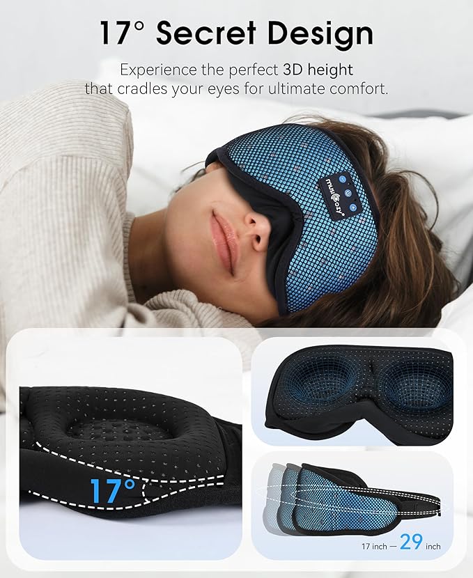 MUSICOZY Sleep Headphones Breathable Sleep Mask Bluetooth 5.4 Wireless Earphones Mask Sleeping Eyemask for Side Sleepers for Women Men Travel Meditation Gift (Mesh Blue) - Bloomnest