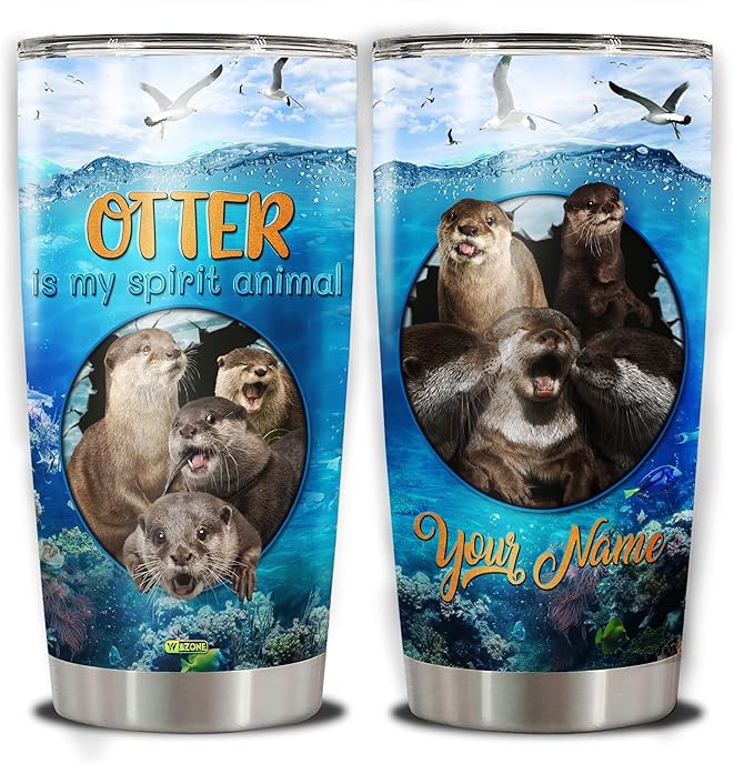 WAZONE Personalized Otter Tumbler Custom Name Spirit Animal Stainless Steel Insulated 20oz 30oz TravelNovelty Customized Gift Birthday Christmas Presents For Otters Lovers Women Men - Bloomnest