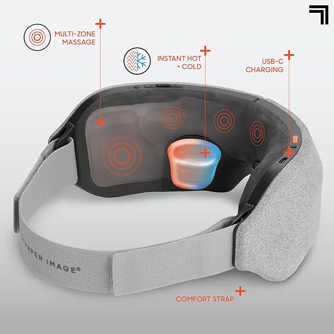 Sharper Image® RealTouch™ Eye Mask, Hot + Cold Massager, Air Compression, Puffy Under Eye Aid, Bluetooth Music, USB-C Rechargeable, Headache Stress & Anxiety Relief, Relaxation & Comfort Travel Gift - Bloomnest