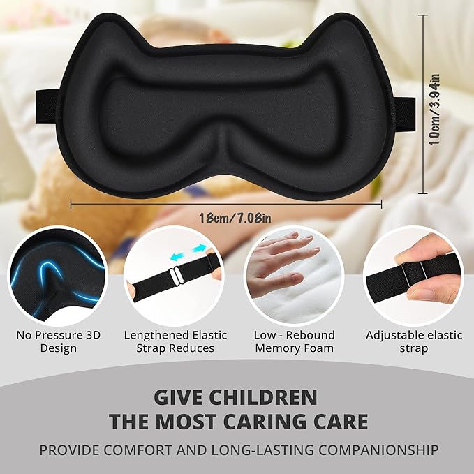 3D Kids Sleep Eye Mask: 3D Contoured Cup Sleeping Masks, Blindfold Sleep Eye Cover with Adjustable Strap, Memory Foam Lightweight Night Eyeshade for Boys Girls Teens (Gray) - Bloomnest