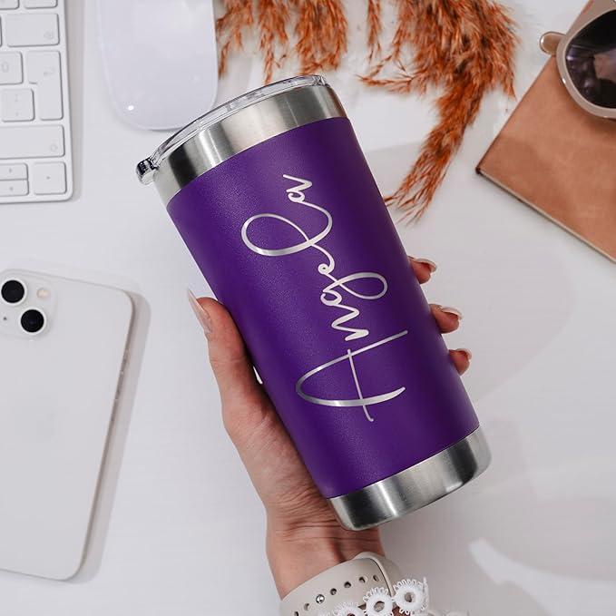 Be Burgundy Personalized Tumbler with Engraved Name - 12 Designs, 20 Oz Coffee Tumbler with Slider Lid, Purple, Double Wall Insulated - Gift for Mom, Women, Personalized Birthday Gift for Her - Bloomnest