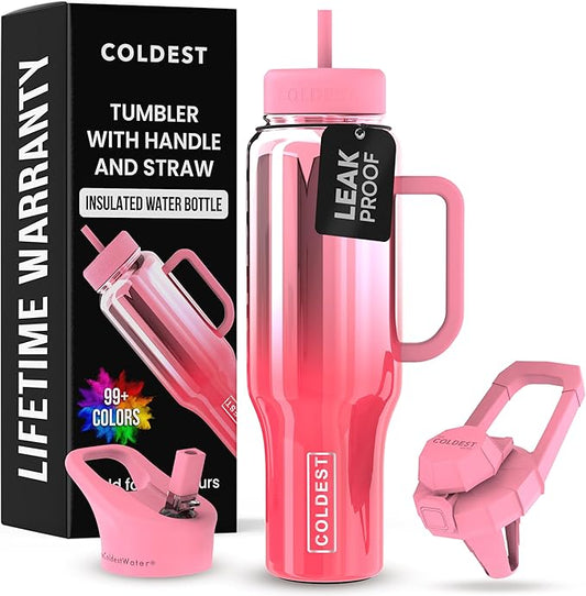Coldest Tumbler with Handle and Straw - 100% Spill Proof Tumbler with Straw (3 Lids) - Stainless Steel Insulated Leakproof Tumblers for Women & Men - Cup Holder Friendly - 46 oz (Lily Nova) - Bloomnest