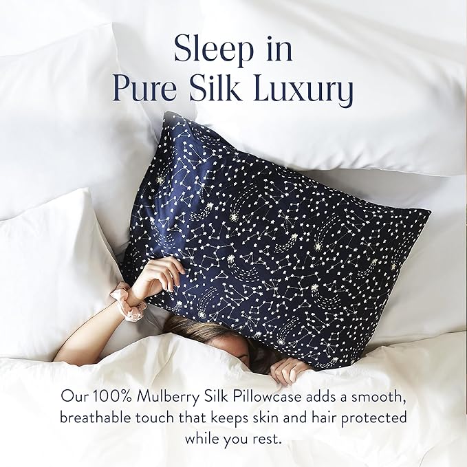 Brooklinen Mulberry Silk Pillowcase – 100% Pure Silk Pillow Case, Soft & Durable, Anti-Friction Comfort, Hight Quality Smooth Texture – Machine Washable & Breathable – King Size (Celestial) - Bloomnest