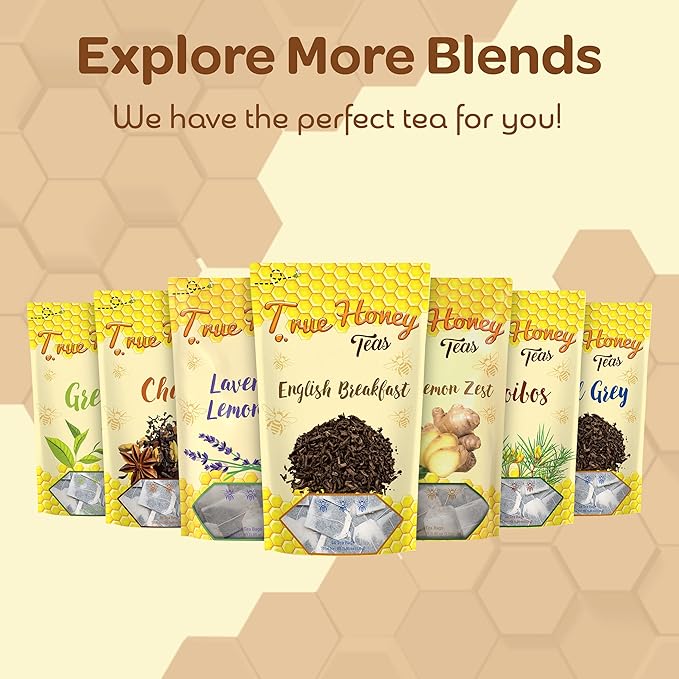 True Honey English Breakfast Tea Bags - Honey Crystals Blended in Every Sachet - Strong Antioxidant Support - All Natural Organic Herbal Caffeinated Free Tea Bag 24 Count - Bloomnest