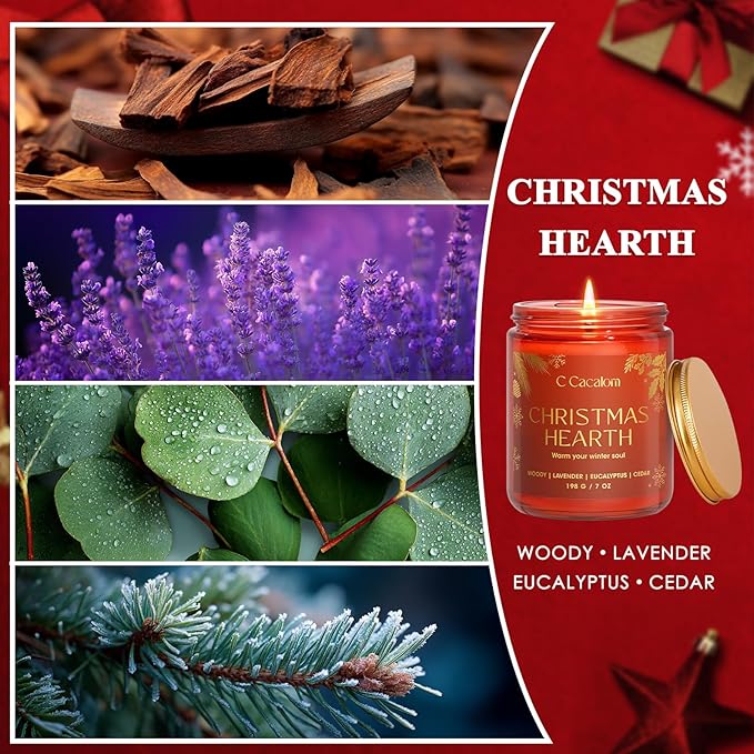 Christmas Soy Candles for Christmas Home Decor Non-Toxic Aromatherapy Scented Candles for Holiday Christmas Gifts, Cozy Cute Jar Candle, Winter Candle for Women Men, Christmas Hearth Lavender Candle - Bloomnest