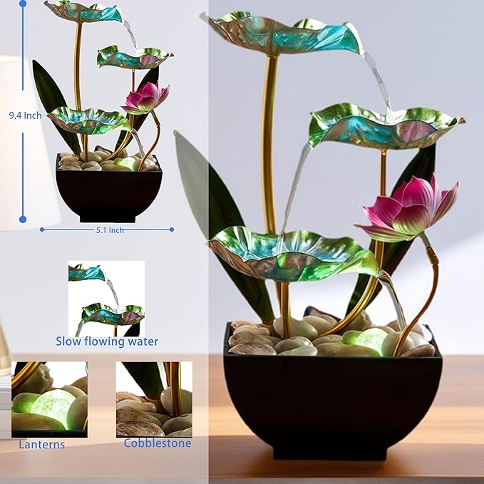 Generic Waterfall Pendulum with Lights Small Fountain Indoor Decompression Office Living Room Home Decor Art Country Style