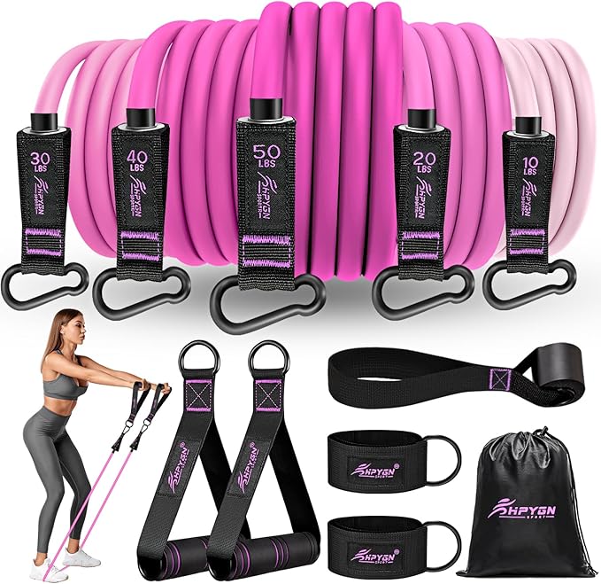 HPYGN Resistance Bands, Exercise Bands with Handles, Fitness Bands, Workout Bands with Door Anchor and Ankle Straps, for Heavy Resistance Training, Physical Therapy, Shape Body, Yoga, Home Workout Set - Bloomnest
