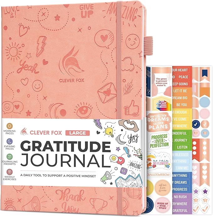 Clever Fox Gratitude Journal Large – Happiness, Positivity & Affirmation Journal – Inspirational Daily Notebook, 3 Months, 8.3x11” (Peach Pink) - Bloomnest