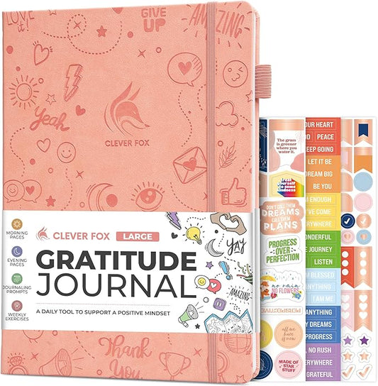 Clever Fox Gratitude Journal Large – Happiness, Positivity & Affirmation Journal – Inspirational Daily Notebook, 3 Months, 8.3x11” (Peach Pink) - Bloomnest