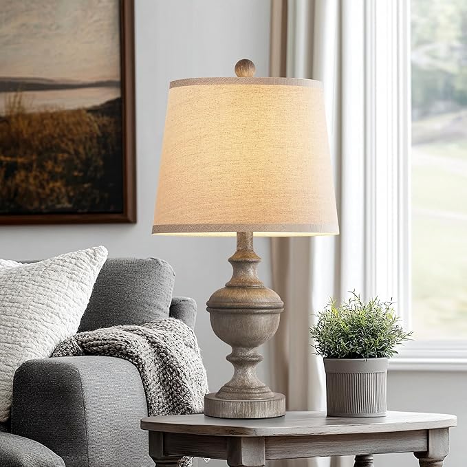 PARTPHONER Retro Table Lamps Set of 2, Bedside Lamp for Bedroom Rustic Farmhouse Table Lamps for Living Room, Vintage Nightstand Lamps with White Shades, Grey - Bloomnest