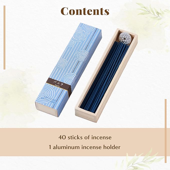 Hasegawa Hyakurakuko Premium Japanese Sandalwood Incense - Long Type, 40 Sticks with Aluminum Holder, 20-30 Min Burn Time, Made in Japan 線香 百楽香 (Vanilla) %E3%81%AF%E3%81%9B%E3%81%8C%E3%82%8F%EF%BC%88Hasegawa%EF%BC%89