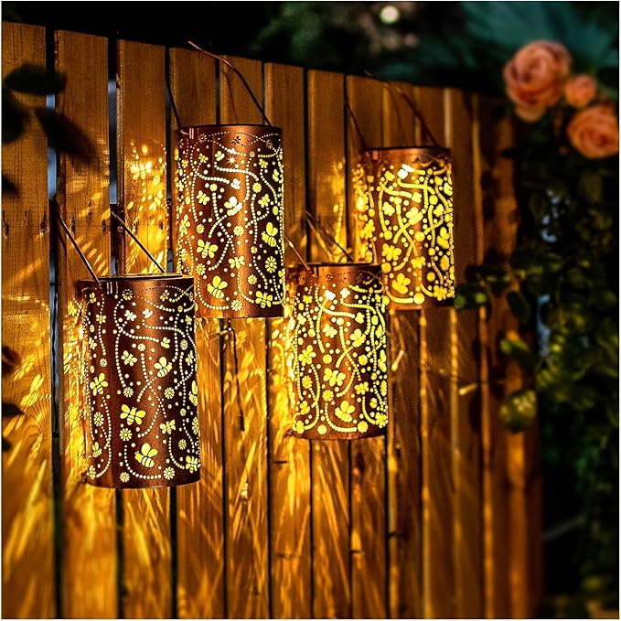 2 Pack Bee Solar Lanterns Outdoor Waterproof Hanging Solar Lights Bee Gifts for Women Men Metal Decorative LED Bee Lanterns for Garden Decor,Yard,Patio,Lawn,Tabletop,Pathway,Landscape - Bloomnest