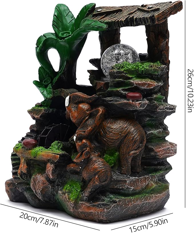 Fountains Waterfall Décoration,Indoor Relaxation Desktop Fountain Waterfall,Atomizing Humidifier,Desktop Fountain Waterfall with Rockery,Plant,Illuminated Waterfall for Home Office Desk Gifts