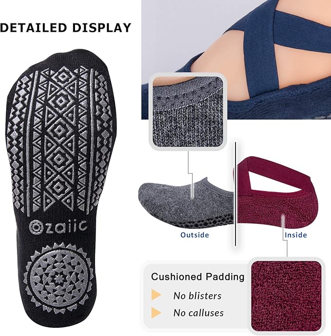 Ozaiic Pilates Socks for Women Non Slip Grip, Yoga Socks with Grippers for Barre, Hospital, Ballet, Dance, Barefoot Workout - Bloomnest