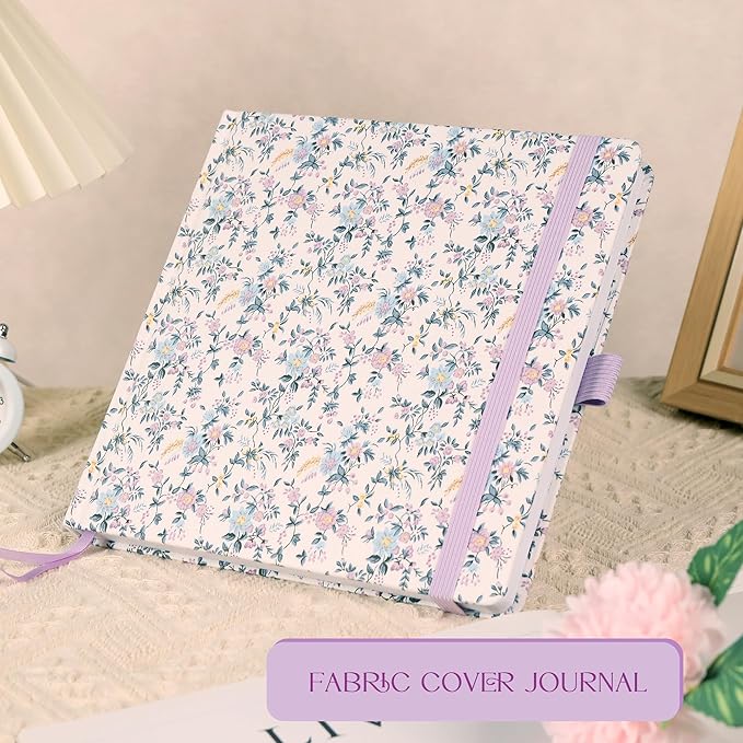 TIEFOSSI Dotted Journal Notebook, Dot Grid Notebook for Women Men, Fabric Flower Journal, 160 GSM Thick Paper, 160 Numbered Pages, 8 x 8 Square Diary - Bloomnest